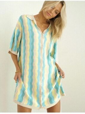 NWOT YLLW Yellow the Label Yellow and Blue Felix Knit Dress Size S/M